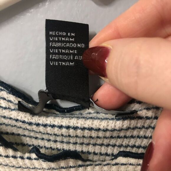 striped lettuce edge crop top long sleeved forever 21 size small cotton spandex - Picture 3 of 7